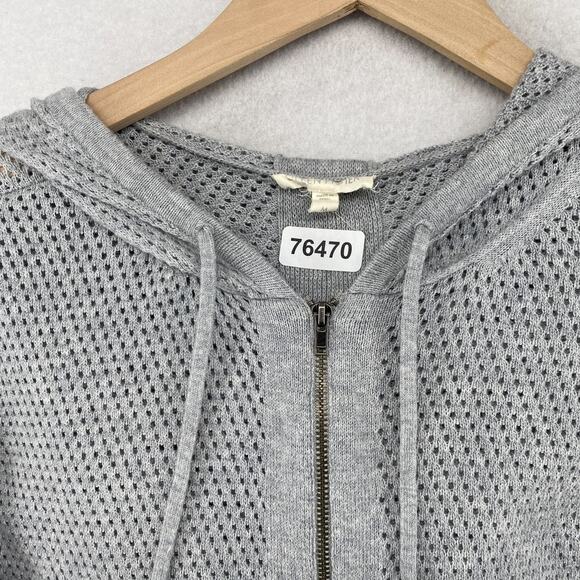 EILEEN FISHER Sweater M Organic Cotton Mesh Cardigan 2 Way Zip Hoodie Gray - Picture 12 of 12
